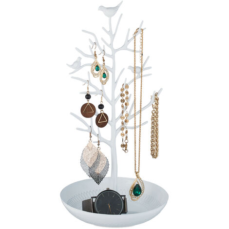 Relaxdays Porte-bijoux en forme d’arbre, pour colliers, boucles d’oreilles, bracelets, HxLxP 30 x 16 x 15 cm, blanc