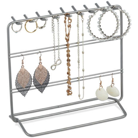 Relaxdays Porte-bijoux, support pour colliers et boucles d’oreilles, en métal, H x L x P : env. 18 x 20 x 9 cm, argenté