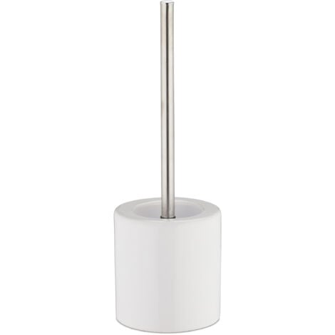   Porte brosse WC céramique brosse WC et tête changeable poignée métal salle de bain HxD 38,5 x 12,5 cm, blanc