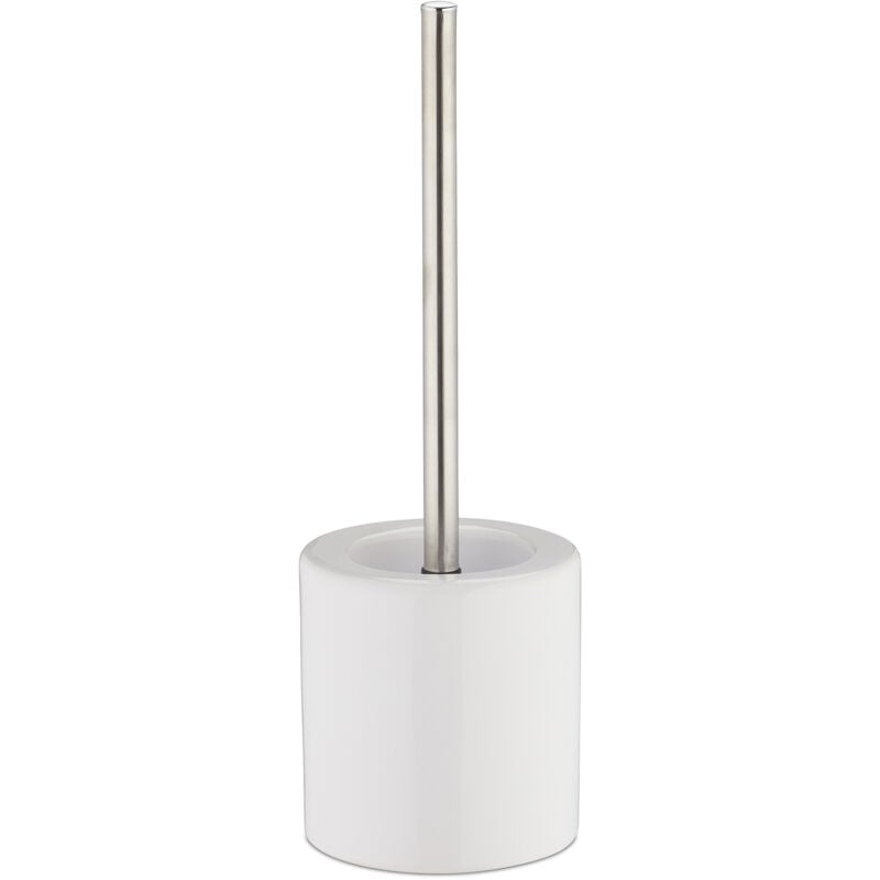Porte brosse wc céramique brosse wc et tête changeable poignée métal salle de bain HxD 38,5 x 12,5 cm, blanc - Relaxdays
