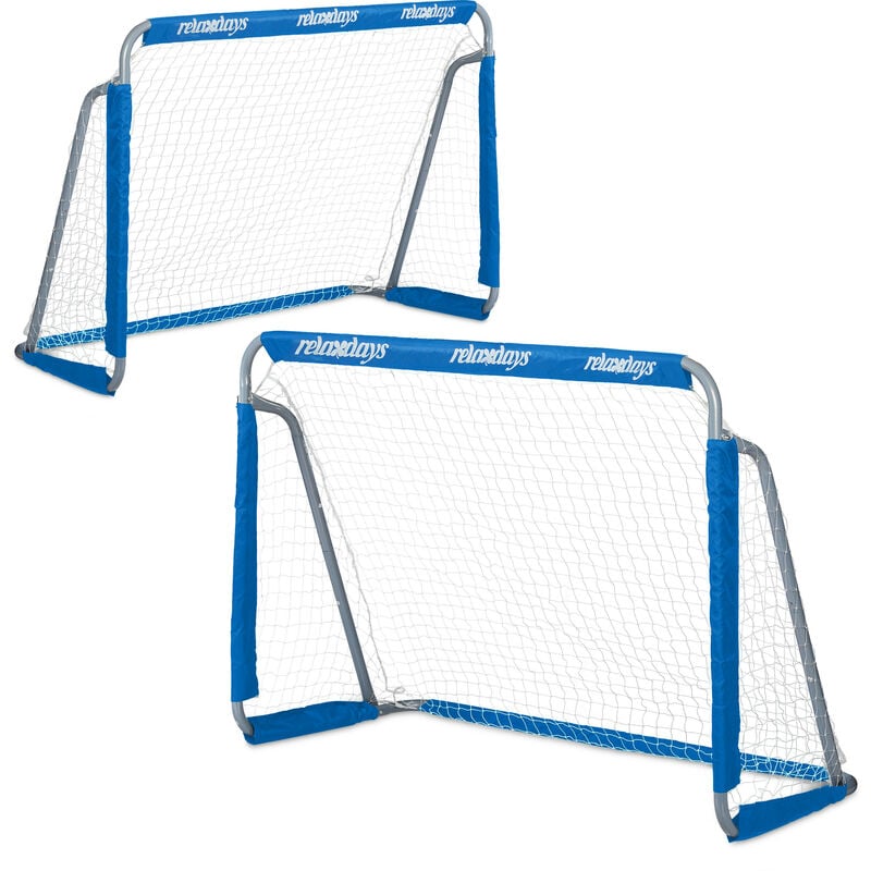 Relaxdays - Football Goals, Set of 2, Garden Play Equipment, Kids & Adults, hwd 110 x 150 x 75 cm, Metal, Goalposts, Blue