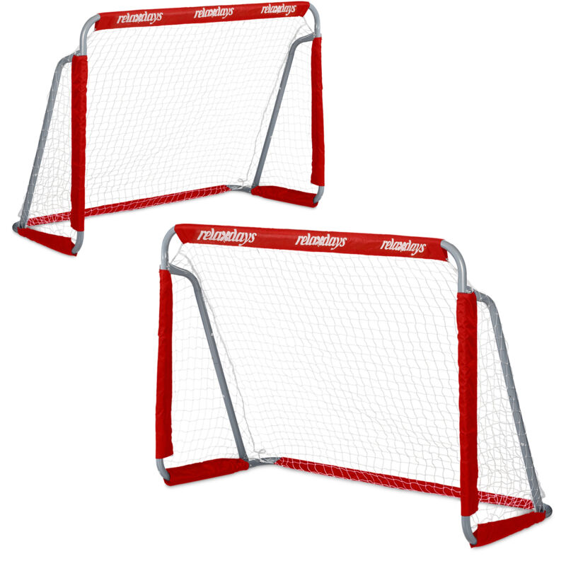 Relaxdays Football Goals, Set of 2, Garden Play Equipment, Kids & Adults, HWD 110 x 150 x 75 cm, Metal, Goalposts, Red