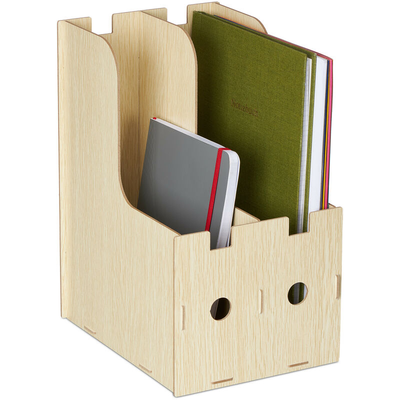 Relaxdays Porte-documents, 2 compartiments, format A4, cahiers & dossiers, bureau et école, range-magazines, MDF, nature