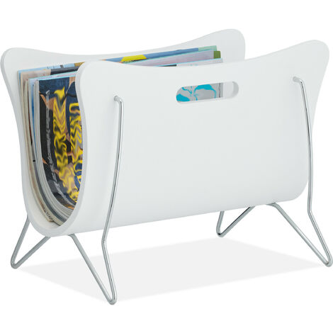 Relaxdays Porte Journaux, Revues, Poignées de Transport, Rangement Sur Pieds, A4 A5,HxLxP : env. 29x37,5x25 cm, blanc