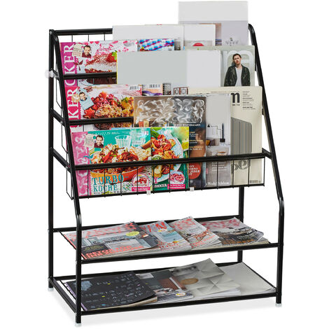   Porte-magazines, HLP: 81 x 67 x 37 cm, porte-revues en métal, à poser au sol, salon, chambre, noir
