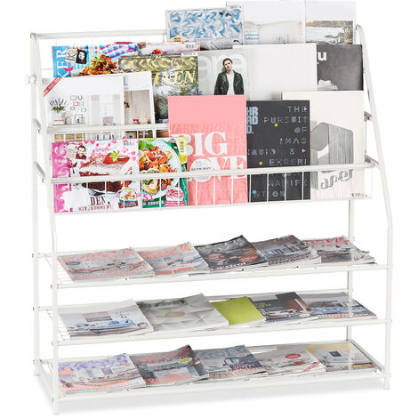 Relaxdays Porte-magazines, XL, HLP: 96 x 97 x 37 cm, porte-revues en métal, à poser au sol, salon, entrée, blanc