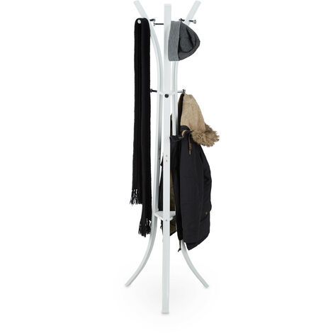 Relaxdays – Porte-manteau en métal sur pied 175 cm – 9 crochets – Design minimaliste pour couloir ou entrée – Charge maximale 5 kg