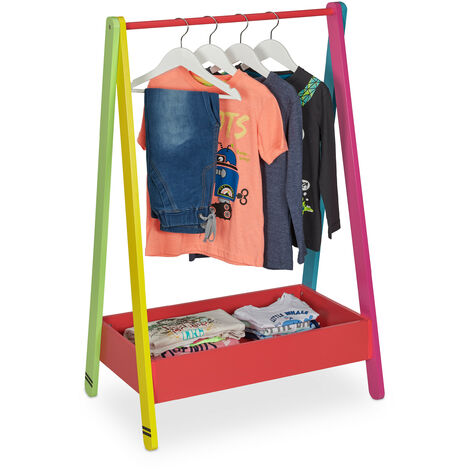 Relaxdays – Porte-manteau pour enfants HLP 99x64,5x42 cm – MDF et pin – Charge max 5 kg – Rangement coloré pour vêtements