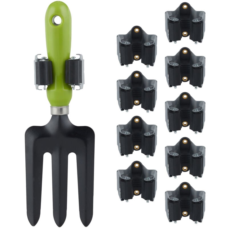 Relaxdays - Porte-outils, lot de 20, rouleaux de caoutchouc à coincer, support balai mural universel, jardin,en fer gris