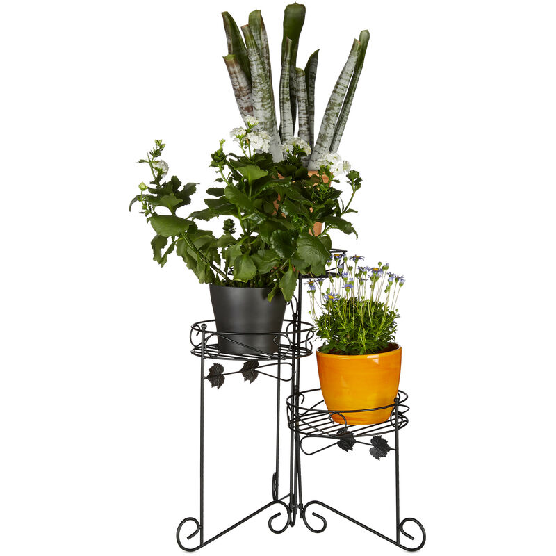 Porte plantes support pot de fleurs 3 étages 50 cm de hauteur décoratif, noir - Relaxdays