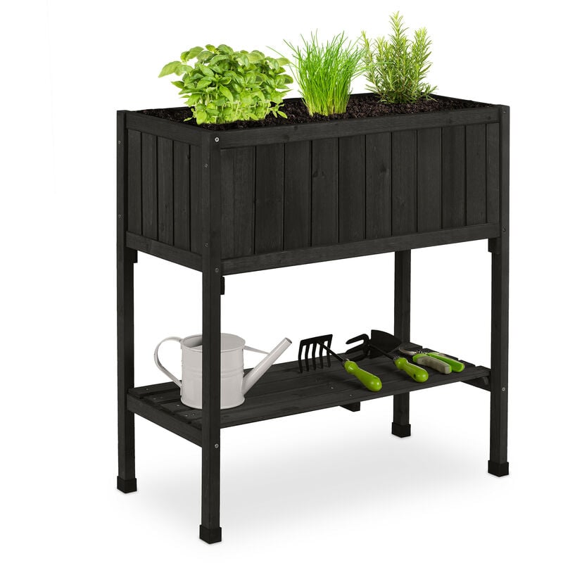 Porte-pot de fleurs, plastique, étagère, HxLxP : 80x74x38 cm, balcon et terrasse, jardinière, sapin, noir - Relaxdays