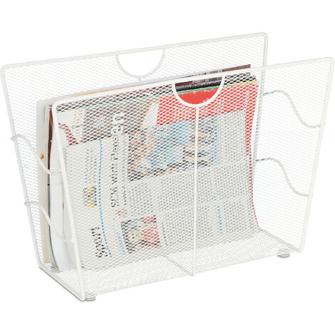   Porte-revues en métal, Support à journaux autonome, maillé, salon et WC, HLP: 27 x 39 x 17 cm, blanc