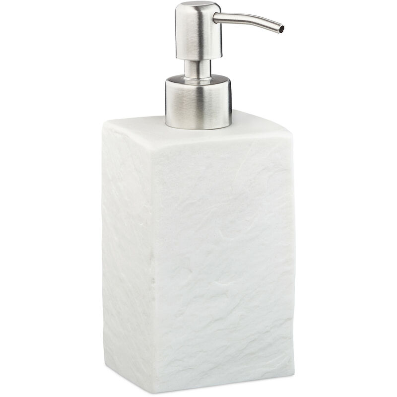 Porte-savon liquide, 200 ml, rechargeable, salle de bain, distributeur shampoing, pompe en inox, blanc - Relaxdays