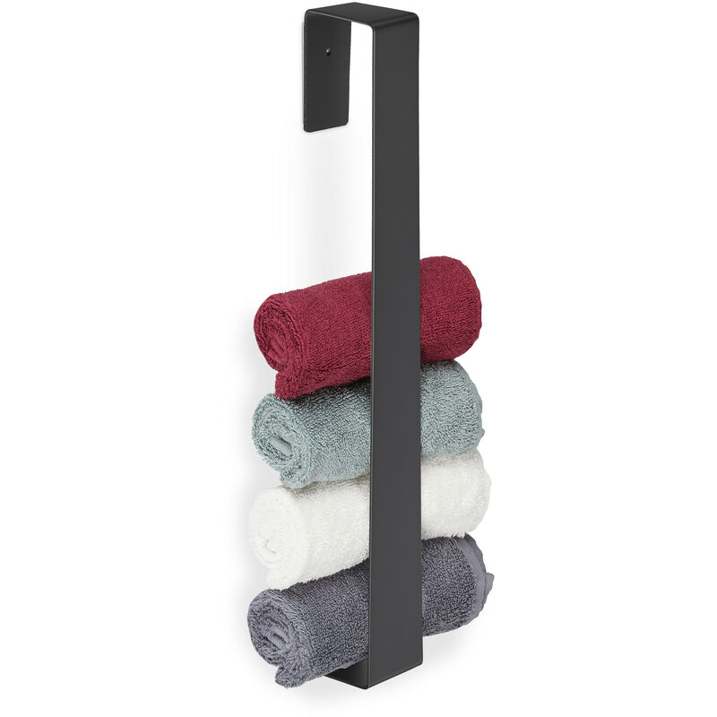 Relaxdays - Porte-serviette mural, barre chiffon 45 cm, inox, autocollant, salle de bain, serviettes invités, noir