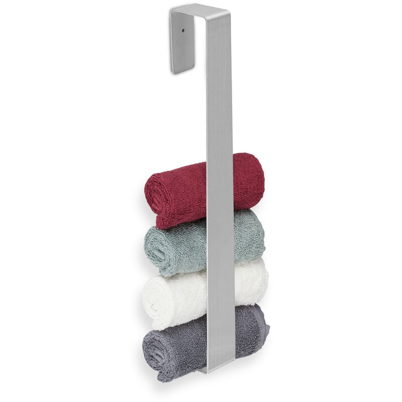 Relaxdays - Porte-serviette mural, barre chiffon 45 cm, inox, autocollant, salle de bain, serviettes invités, argenté