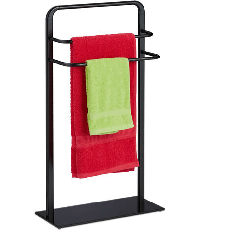 Relaxdays Porte-serviettes, 3 barres, fer et verre trempé, H x L x P : env. 79 x 45 x 20 cm, pour salle de bain, noir