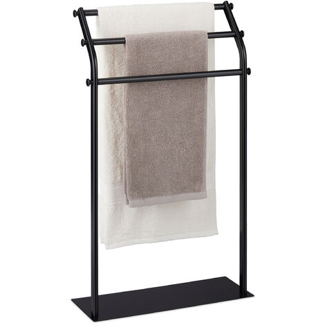 Relaxdays Porte-serviettes, 3 barres, HxLxP : 86 x 51 x 19 cm, antidérapant, salle de bain, chambre, acier, noir
