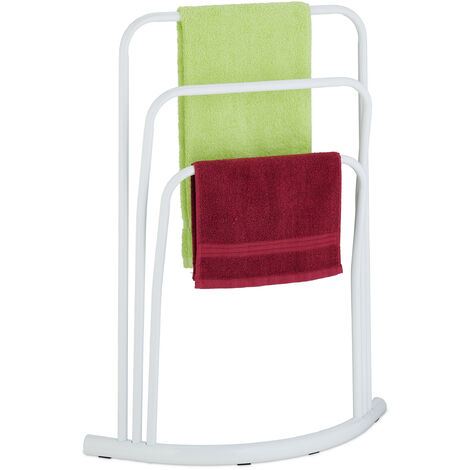 Relaxdays Porte-serviettes non fixe, 3 barres, HxLxP: 86 x 66 x 21 cm, support salle de bain, semi-circulaire, blanc