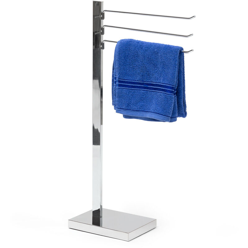Porte-serviettes sur pied acier chromé 3 barre serviettes HxlxP 78 x 18 x 25 cm 3 bras, argenté - Relaxdays