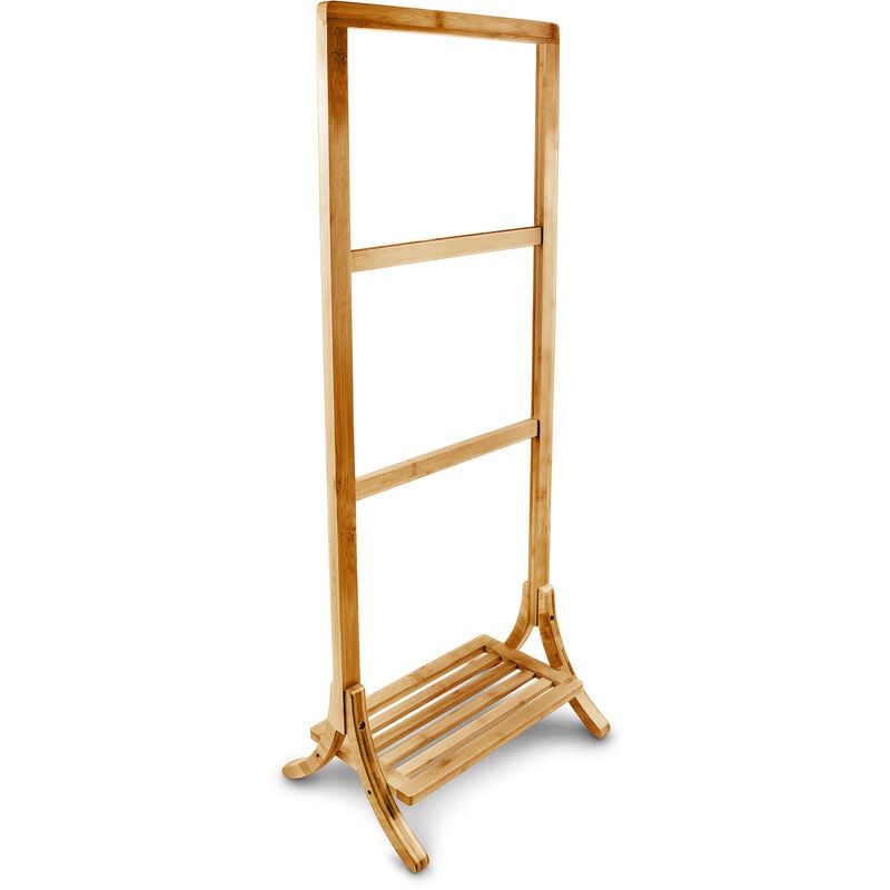 Relaxdays - Porte-Serviettes non fixe avec étagère et 3 barres, en bambou, h x l x p : 105 x 40 x 27 cm, nature