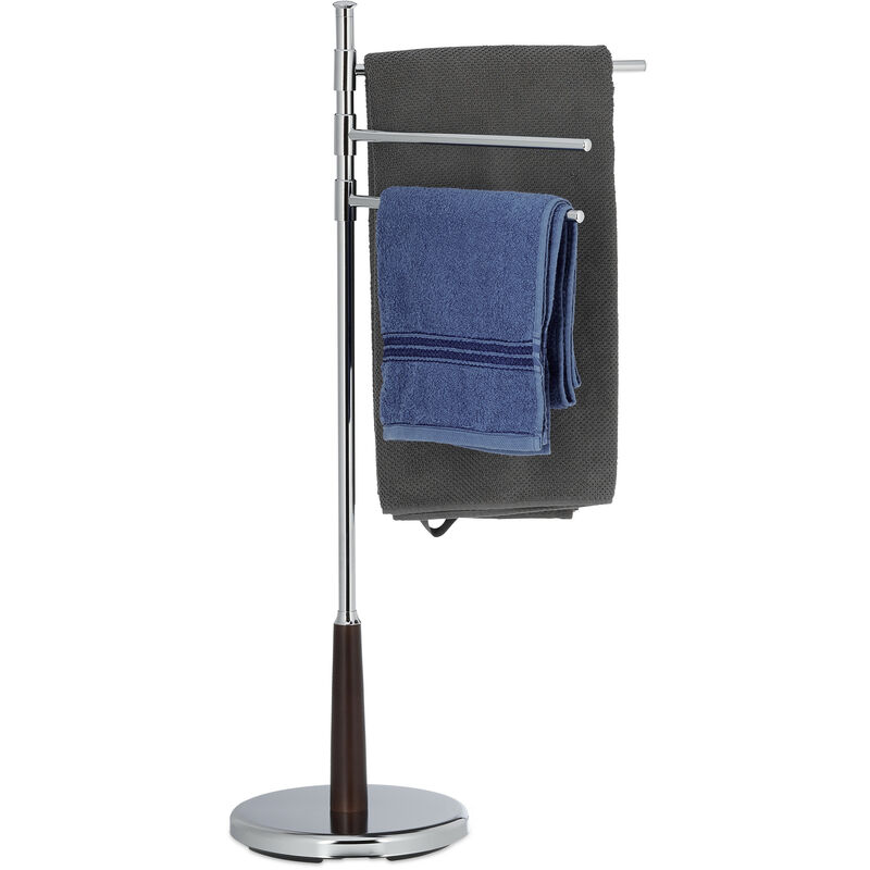 Porte-serviettes sur pied Porte-vêtements accessoire salle de bain 3 bras métal HxlxP: 90 x 44 x 26cm, argenté - Relaxdays