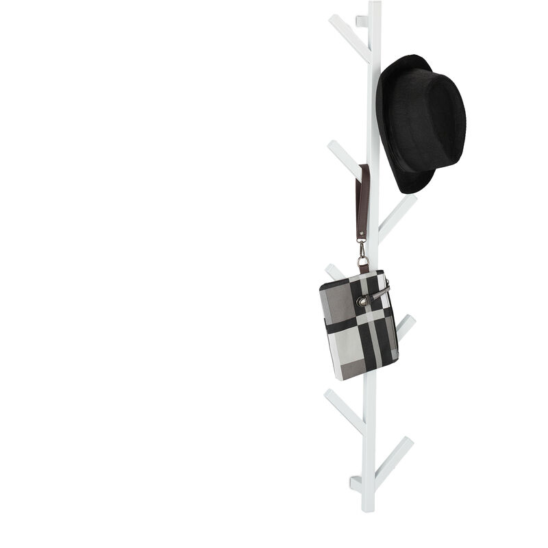 Relaxdays - Portemanteau en forme d'arbre, 8 crochets, montage mural, moderne, penderie, HxLxP : 100,5x19,5x7 cm, blanc