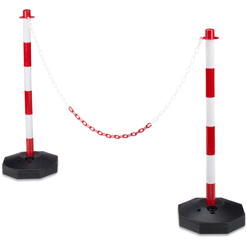 Relaxdays - Poteau de signalisation, lot 2, chaînes barrière parking, borne en plastique, hlp 82 x 28 x 28 cm, rouge-gris