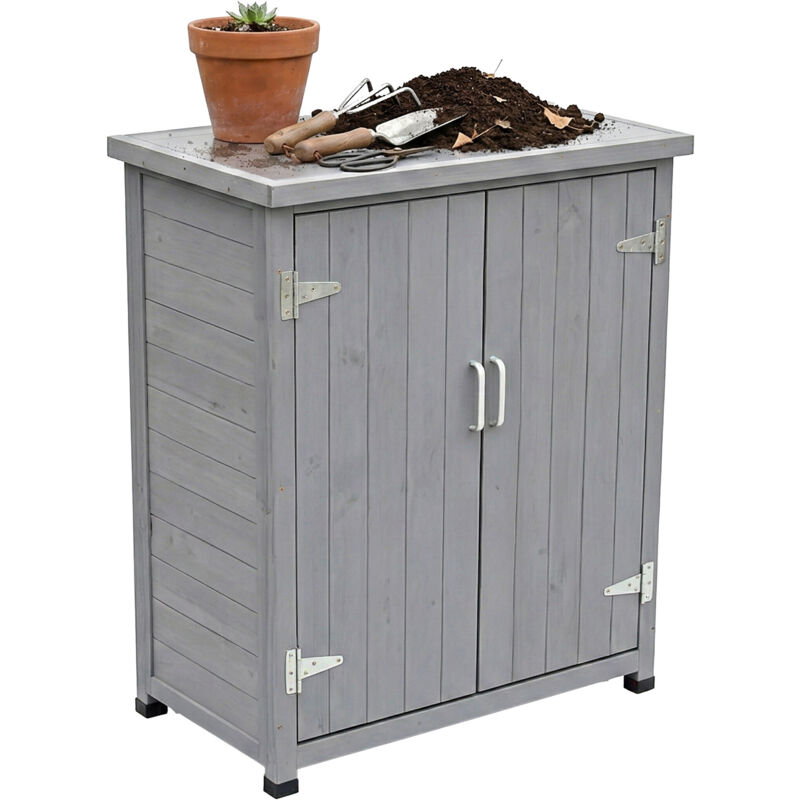 Relaxdays Potting Table With Base Cabinet, Wood, Galvanised Worktop, Hxwxd, 90 X 75 X 40 Cm, Grey