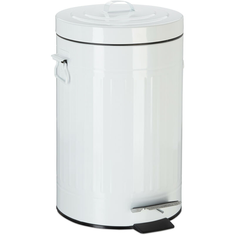 Poubelle à pédale vintage, Poubelle à déchets pour la cuisine ou la salle de bain, en métal, Blanc, 12 litres - Relaxdays