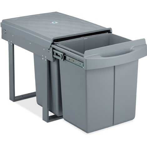   poubelle encastrable coulissante, 2 bacs, système de trie pour le sous-évier, 2x 20 l, HLP 41x34x52 cm, gris