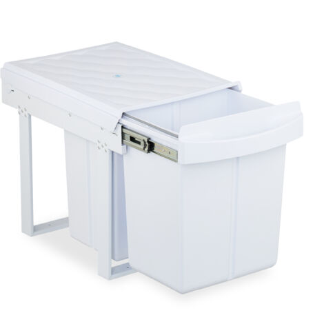 Relaxdays Poubelle encastrable pour la cuisine, 3 bacs, 20 litres et 10 litres, HLP : 41,3 x 34 x 51,8 cm, blanche
