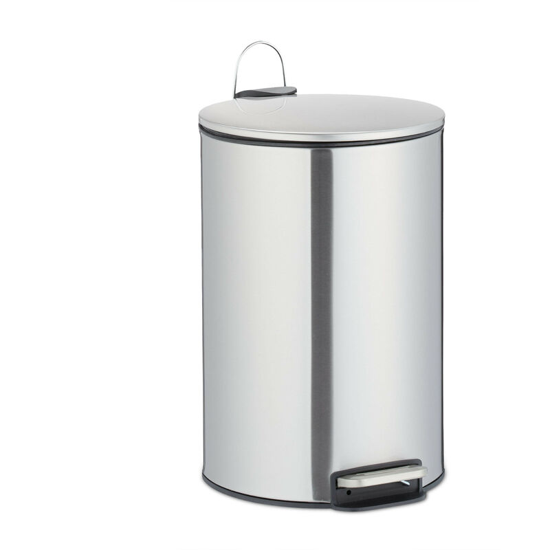 Poubelle à pédale 12l, en acier inoxydable, seau intérieur, rabattage automatique, salle de bain, wc, argenté - Relaxdays