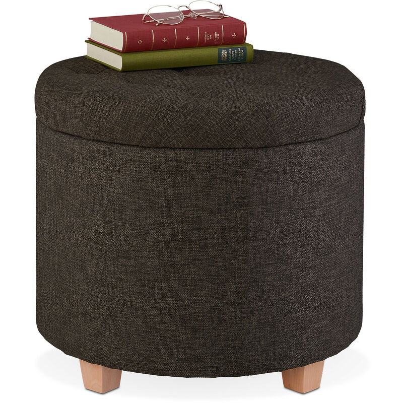 Stool With Storage Space, Padded Seating, Ottoman, Footrest For Living Room, Linen Look, Hxø, 41x44 Cm, Brown - Relaxdays