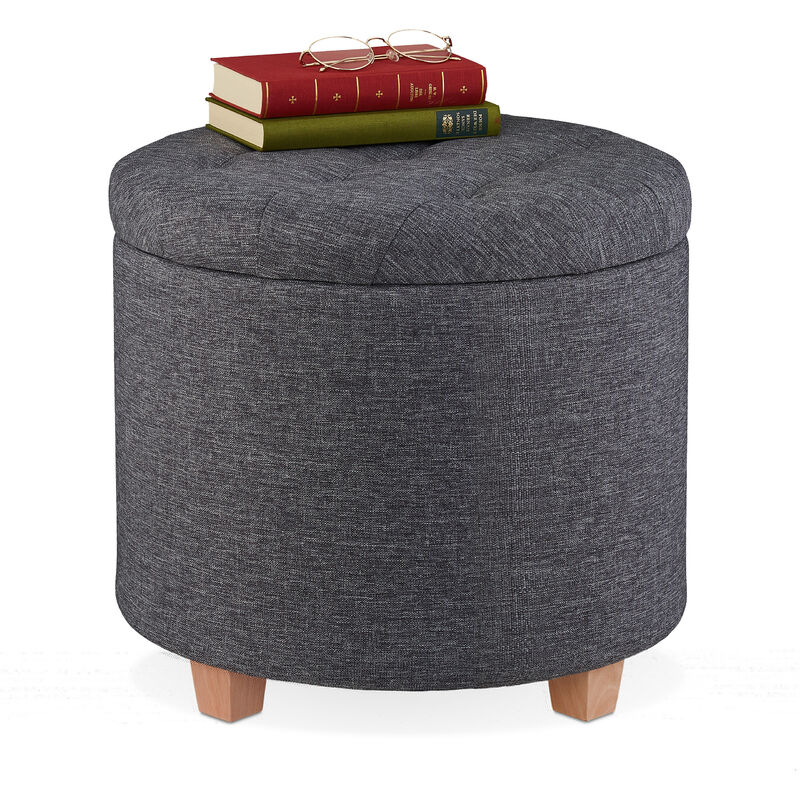 Stool With Storage Space, Padded Seating, Ottoman, Footrest For Living Room, Linen Look, Hxø, 41x44 Cm, Grey - Relaxdays