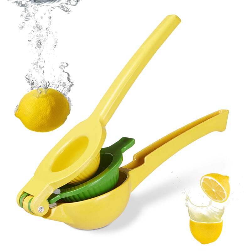 Relaxdays - Presse citron manuel, lot de 2, presse agrumes 2 en 1 pour citron et citron vert, Bar HxlxP: 5,5 x 7,5 x 22 cm, jaune