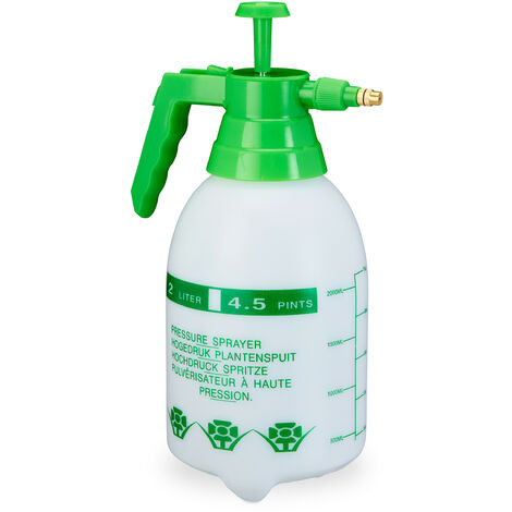 Relaxdays Pressure Sprayer, 2 Litres, Adjustable Brass Nozzle, Water & Pesticides, Cleaning, Pump Spray Bottle, Green