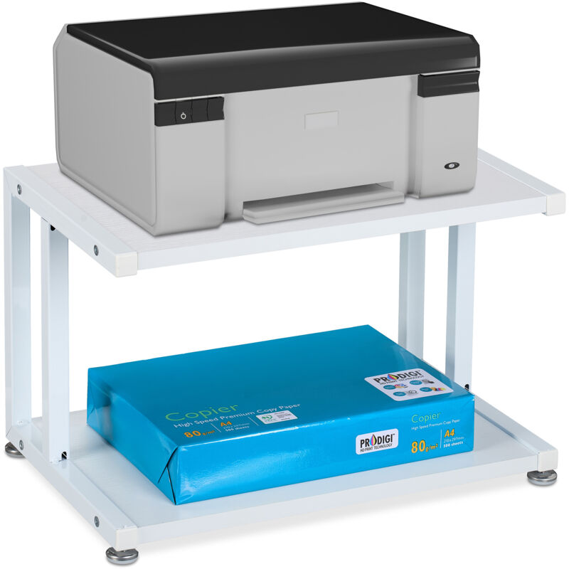 Relaxdays - Printer Stand For Desk, 2 Levels, Office Shelf, Spare Paper Storage, Hxwxd, 28 X 45 X 28 Cm, For Table, White