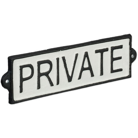 Relaxdays Private Sign, Wall, Door, Cast Iron, Metal, Decor, On Site, Security, Warning, Premises, Black/White