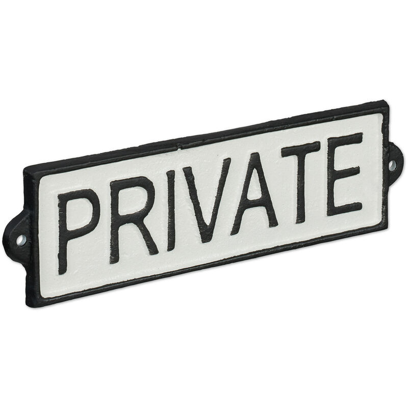 Relaxdays - Private Sign, Wall, Door, Cast Iron, Metal, Decor, On Site, Security, Warning, Premises, Black/White