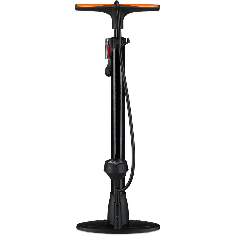 Professional Floor Pump with Pressure Gauge, Dual Head Nozzle, Universal Stand Pump, Valve Adapters, 60 cm, Black - Relaxdays