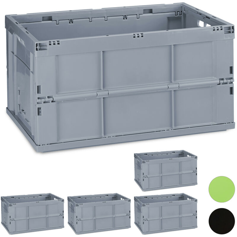Set of 5 Relaxdays Professional Storage Boxes, Sturdy, Commercial Crate, Plastic, 60x40x32cm, Grey