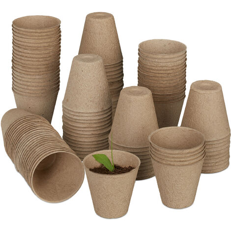 Relaxdays Propagator Pots Set of 120, Biodegradable, Cellulose, HxØ: 7.5x8 cm, Round Growing Containers, Seeds, Natural