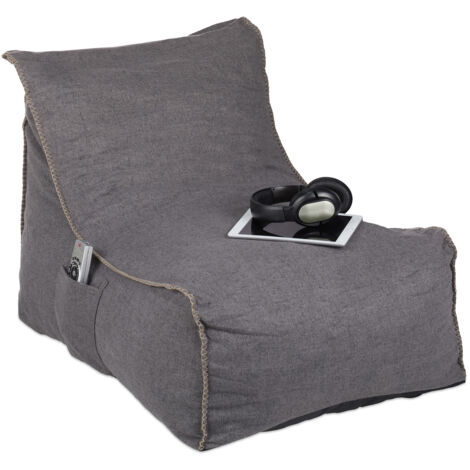 Relaxdays Puff con Respaldo, Cojín XXL para Suelo, Adultos, Blando, Indoor, Relleno de Gomaespuma, Saco, Gris