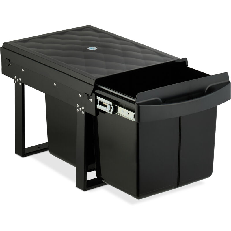 Relaxdays - Pull Out Kitchen Bin, 2 Compartments, 2 X 15l, 34.6x34x51.8 Cm, Cupboard, Built-in Rubbish Disposal, Black