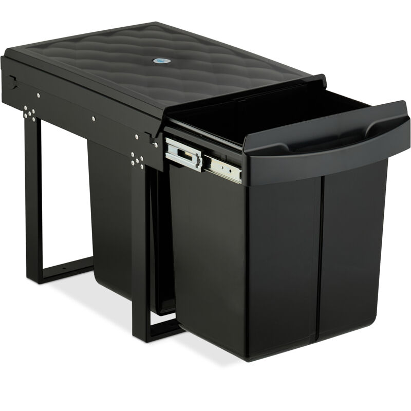 Relaxdays Pull Out Kitchen Bin, 2 Compartments, 2 X 20l, 41.3x34x51.8 Cm, Cupboard, Built-in Rubbish Disposal, Black