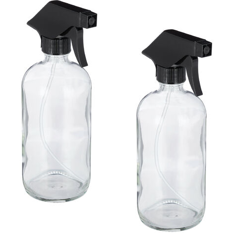 Relaxdays Pulverizador Agua Cristal, Set 2 x 500 ml, Niebla y Chorro, Cuidado Pelo, Rellenable, Atomizador, Transparente