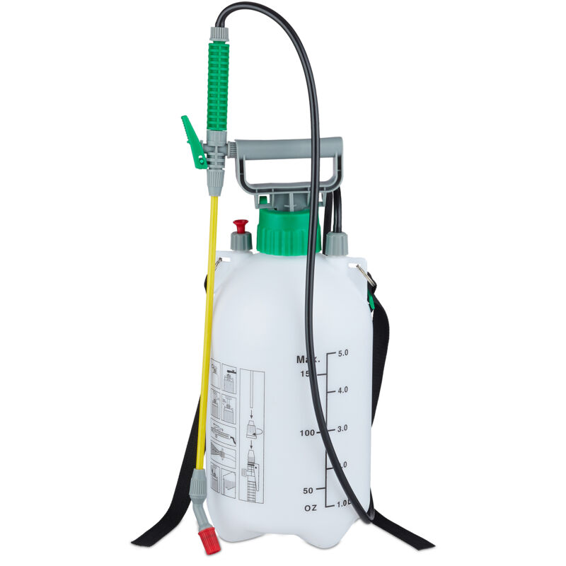 4x Pulvérisateur à pression appareil lance tuyau ceinture 5 l, plante jardin, 3 bar, buse réglable, blanc