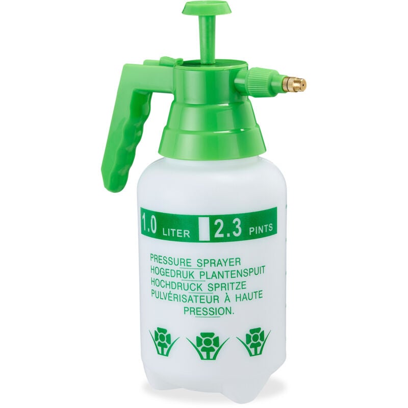Pulvérisateur à pression, lot de 2, bouteille pulvérisation, pompe, buse laiton réglable 1 l, plante jardin, vert