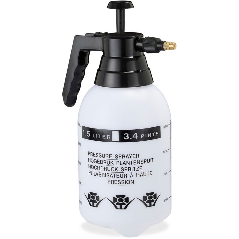 Pulvérisateur à pression, lot de 2, bouteille pulvérisation, pompe, buse laiton réglable 1,5 l, plante jardin, noir