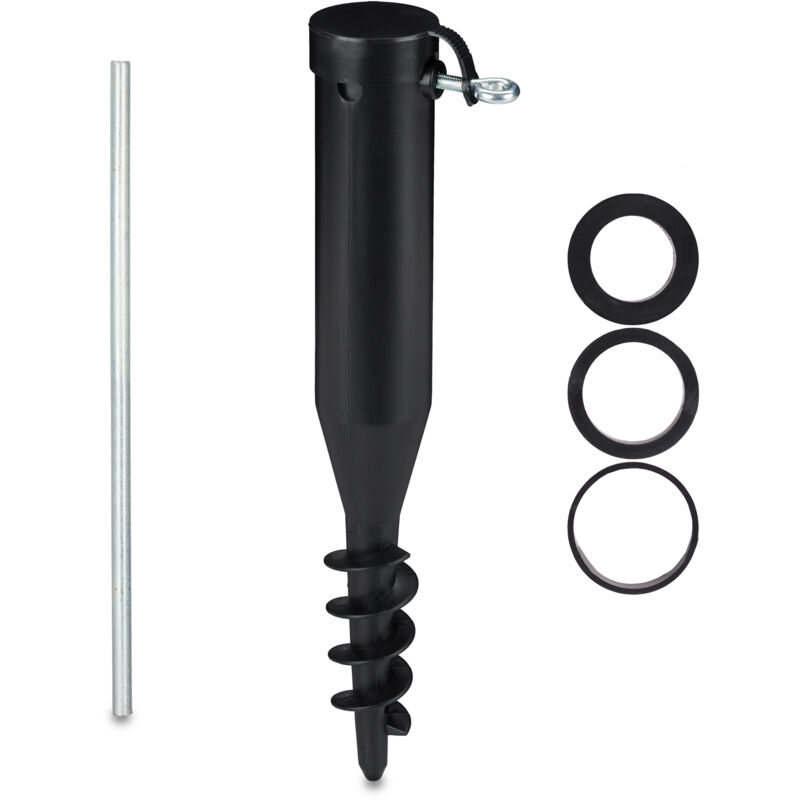 Relaxdays - 3x Parasol Anchor, Ground Spike, Screw In, Adapter, 40-52 Mm, Plastic, Sunshade, Holder, Secure, Plant